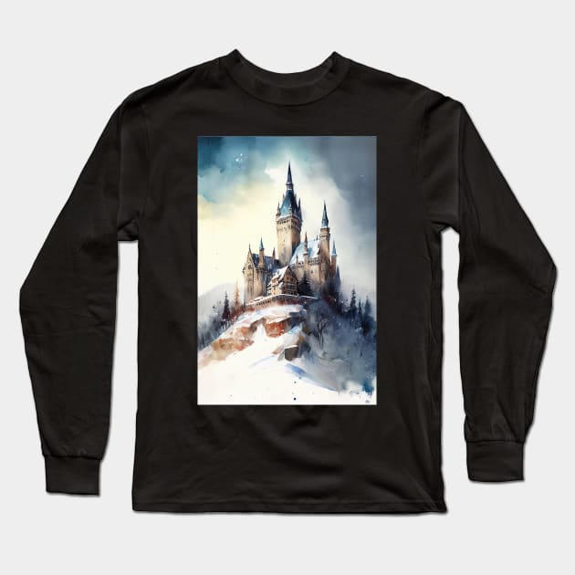 Castle On A Snowy Hill Long Sleeve T-Shirt by TortillaChief